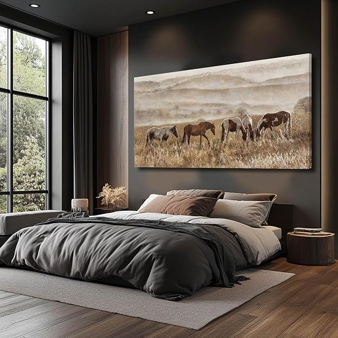 VAYIMDH Horse Canvas Wall Art Nature Wall Prints Gold Wall Pictures 29"x58" Large Artwork for Living Room Kitchen Artwork for Wall
