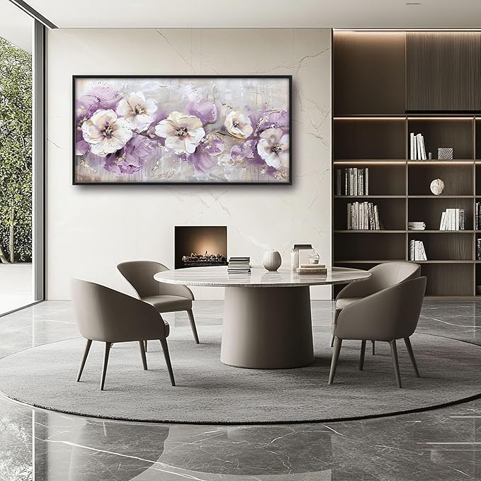 Large Wall Art for Living Room Framed, Purple Flower Wall Decor Pictures, Abstract Floral Canvas Print Painting, Aesthetic Artwork Bedroom Office Home Decor 60"x30"