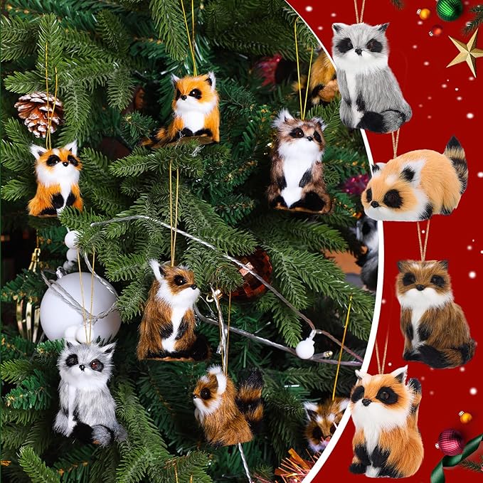 Skylety 10 Pieces Forest Animals Ornaments Woodland Animal Faux Fur Plush Hanging Ornaments Family Educational Playset for Fall, Christmas, Winter Birthday Party Supplies(Raccoon)