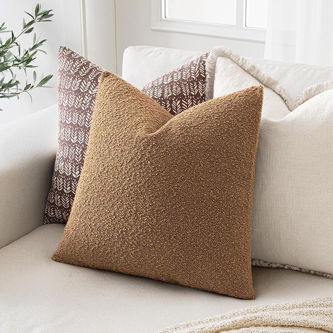 MIULEE 12x20 Inch Decorative Lumbar Throw Pillows for Bed Set of 2 Textured Boucle Neutral Throw Pillow Covers Brown Accent Solid Vintage Pillowcase Cozy Soft Sofa Livingroom Home Decor