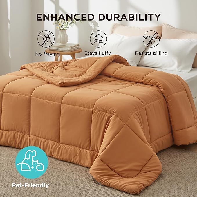 Bedsure Comforter Duvet Insert - Quilted Comforters Cal King Size, All Season Duvet, GentleSoft Down Alternative Bedding, with 8 Tabs, Gifts for Women/Men, Burnt Orange, Cal King 96 X 102 Inches