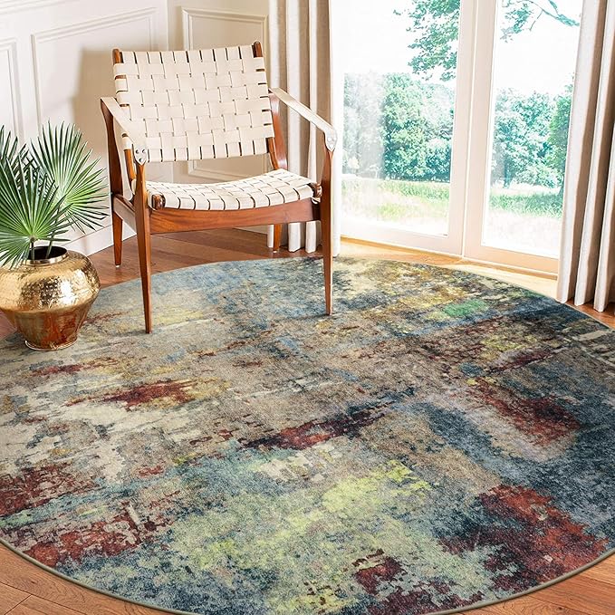 Lahome Modern Abstract Round Rug 6ft - Large Red 6x6 Circle Rugs for Living Room Bedroom Dining Room,Soft Non Slip Mat Indoor Floor Carpet for Coffee Table Hardwood Playroom