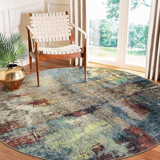 Lahome Modern Abstract Round Rug 6ft - Large Red 6x6 Circle Rugs for Living Room Bedroom Dining Room,Soft Non Slip Mat Indoor Floor Carpet for Coffee Table Hardwood Playroom