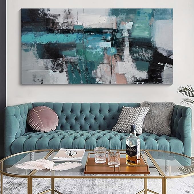 Large Elegant and Modern Painting Wall Art Abstract Picture for Living Room Gray Background Home Bedroom Decoration Green Framed Artwork Decor 24X48IN