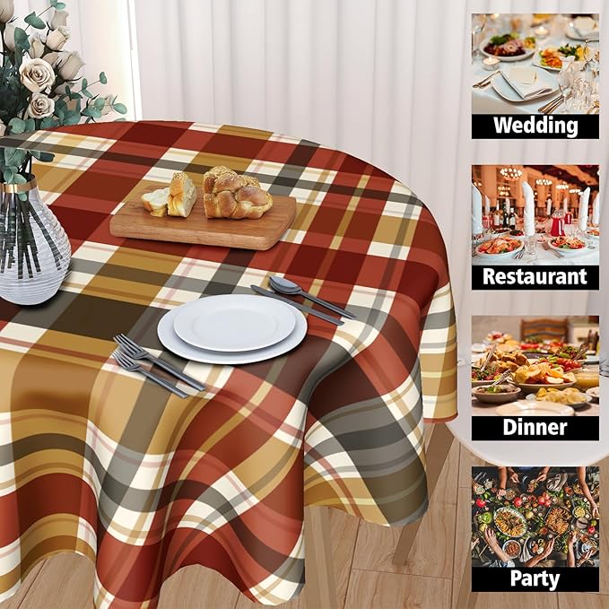 Fall Tablecloth Round 60 Inch Autumn Thanksgiving Table Cloths Round Fall Autumn Buffalo Plaids Table Cloth Rustic Farmhouse Tablecloth for Holiday Kitchen Dining Room Party Picnic Indoor Outdoor