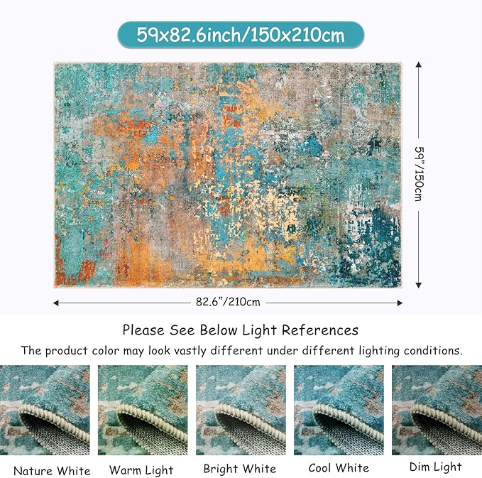 Lahome Modern Abstract Area Rugs 5x7, Large Washable Rugs for Living Room Bedroom Non Slip, Colorful Indoor Floor Carpet for Dining Room Apartment Dorm Kids Nursery Home Decor