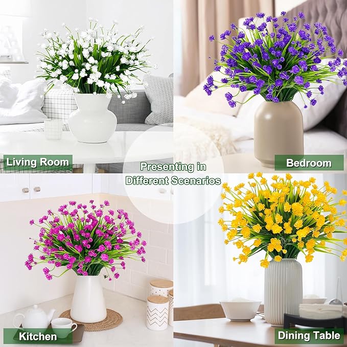 12 Bundles Artificial Flowers for Outdoors Summer Decor, Realistic UV Resistant Fake Plants Faux Plastic Flowers for Outside Planter Home Gardens Patio Porch Yard Spring Cemetery Decor(Magenta)