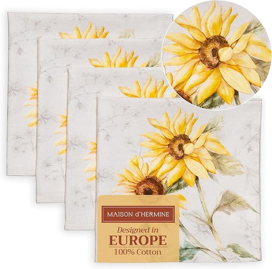 Maison d' Hermine Cloth Napkins Set of 4 100% Cotton Everyday Reusable Square Napkins Cloth Washable, Dinner, Party, Wedding, Restaurant, Spring/Summer (Candice, 20" x 20")
