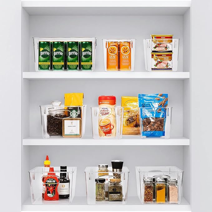 Sorbus Large Clear Plastic Storage Bins for Shelves, Clothes, with Handle - Clear Storage Bins, Drawer, Shelf, Closet, Pantry, Fridge, Freezer Organizer Bins, Closet Organizers and Storage (8 pack)