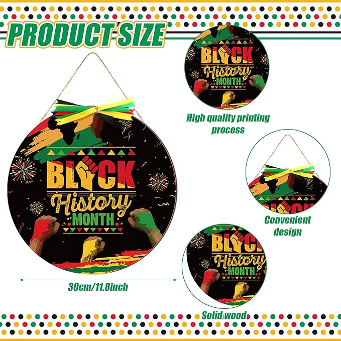Boao 12 Inch Welcome Black History Month Wooden Hanging Sign Black History Month Decorations African American Heritages Door Wreath for Outdoor Porch Front Door Holiday Decor