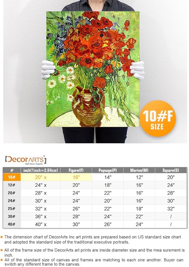 DECORARTS - Red Poppies and Daisies, Vincent Van Gogh Art Reproduction. Giclee Canvas Prints Wall Art for Home Decor 20x16