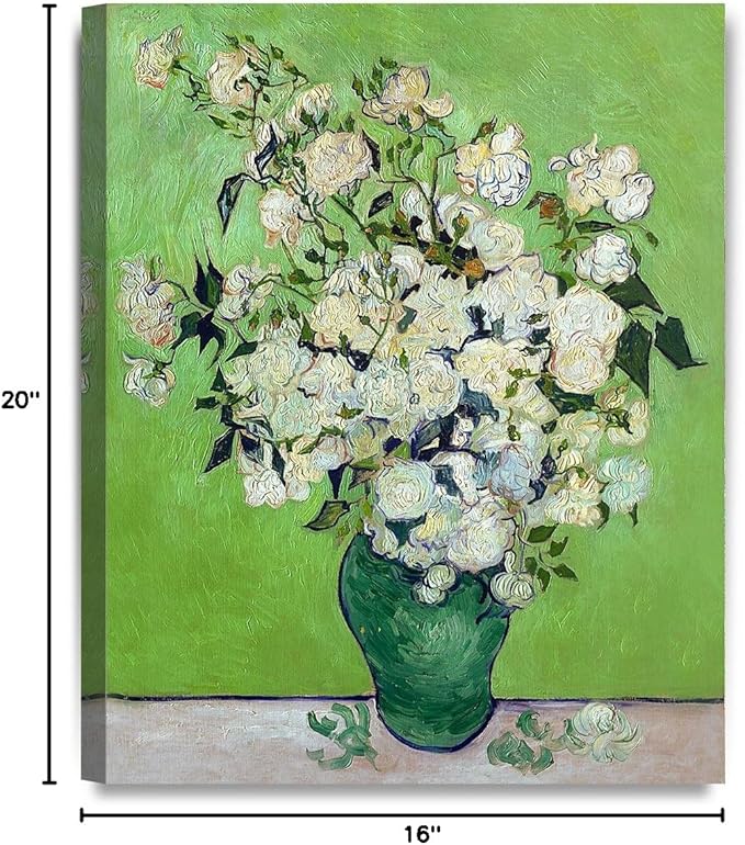 DECORARTS - Pink Roses in a Vase, Vincent Van Gogh Art Reproduction. Giclee Canvas Prints Wall Art for Home Decor 20x16