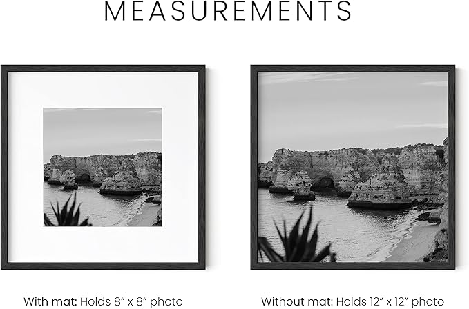 HAUS AND HUES Solid Oak 12”x12” Picture Frame Matted to 8”x8” - Square Picture Frame 12x12, Black Frame for Gallery Wall, 12 x 12 Square Frame, 12x12 Frame with Mat (Black Frame)