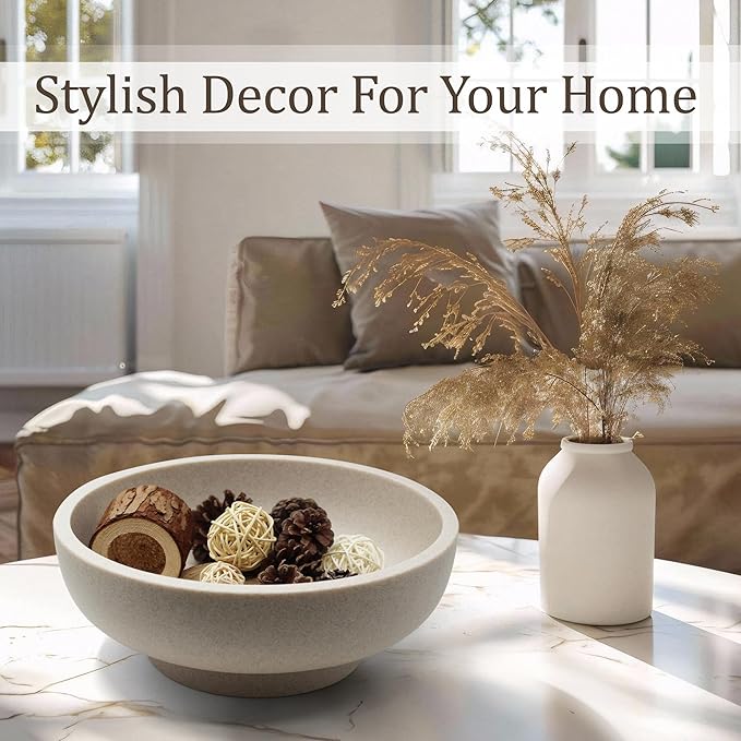 Large Decorative Bowl, Fruit Bowl for Kitchen Counter, Modern Resin Bowl for Home Decor, Key Holder for Entry Table, Sand Beige