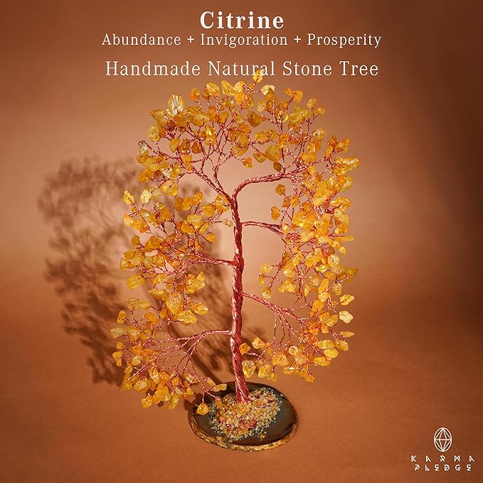 Citrine Crystal Tree of Life, Healing Crystals and Stones Tree for Home and Office Desk Decoration, Positive Energy, Money, Good Luck, Handmade Feng Shui Spiritual Gifts for Women