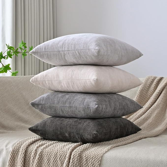 Set of 4 Soft Textured Decorative Throw Pillow Covers 18x18 Inch Cozy Farmhouse Cushion Cover Square Accent Pillow Cases for Bed Couch Sofa Living Room, Dark Grey