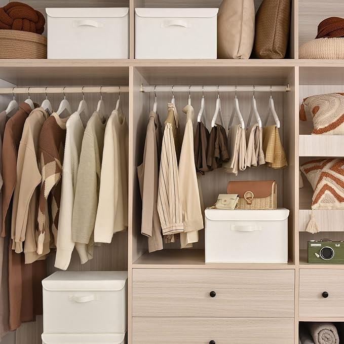 GRANNY SAYS Storage Bins with Lids, Fabric Storage Boxes, Closet Organizers and Storage, Ivory White, 2-Pack