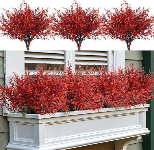 RECUTMS Fake Outside Flowers Artificial Fall Lavender Plants Faux Greenery UV Resistant Artificial Flowers Bulk Fake Outdoor Plant Faux Autumn Plants for Garden Party Cabinet Autumn Decor (Wine Red)