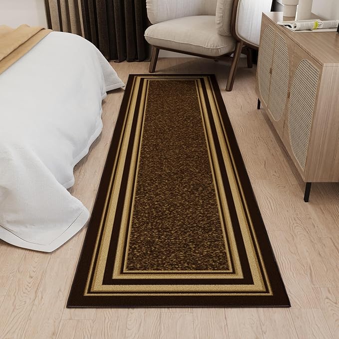Ottomanson Hallway Runner Rug 2'7" x 9'10" Non Slip Border Area Rugs Easy to Clean Laundry Rug Runner Durable & Pet Friendly Floor Carpet Runners for Hallways Entryway Living Room Kitchen, Brown