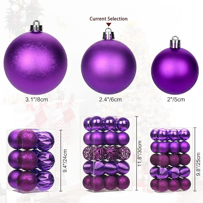 30PCS 2.36" Christmas Ball Ornaments Shatterproof Purple Christmas Tree Decorations Xmas Tree Balls Halloween Ornaments Décor