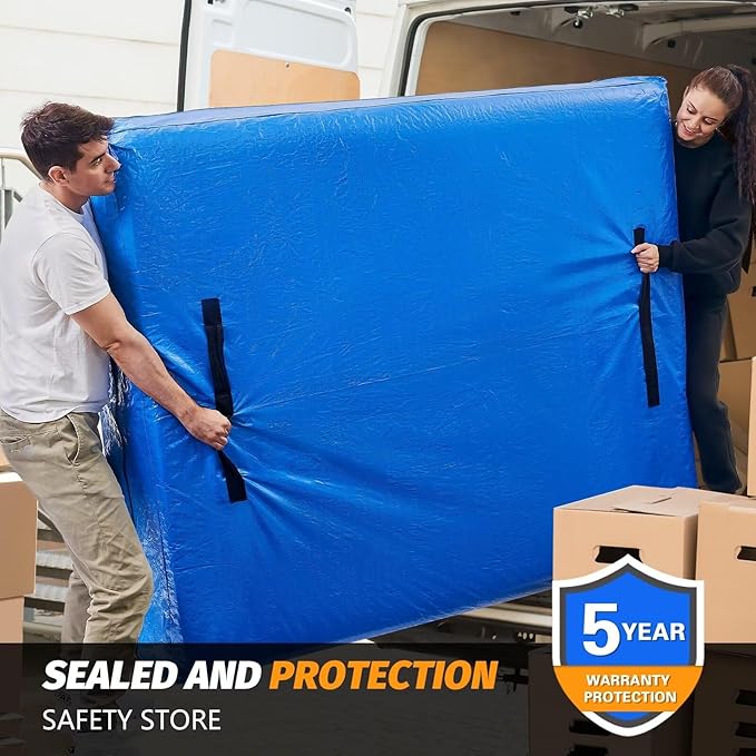 BETU Mattress Bags for Moving, Mattress Protector Waterproof Mattress Cover Full Size Storage Bags with 8 Heavy-Duty Handles and Zipper for Bed Extra Thick Large Reusable (2 Pack, 77"x57"x15" Blue)