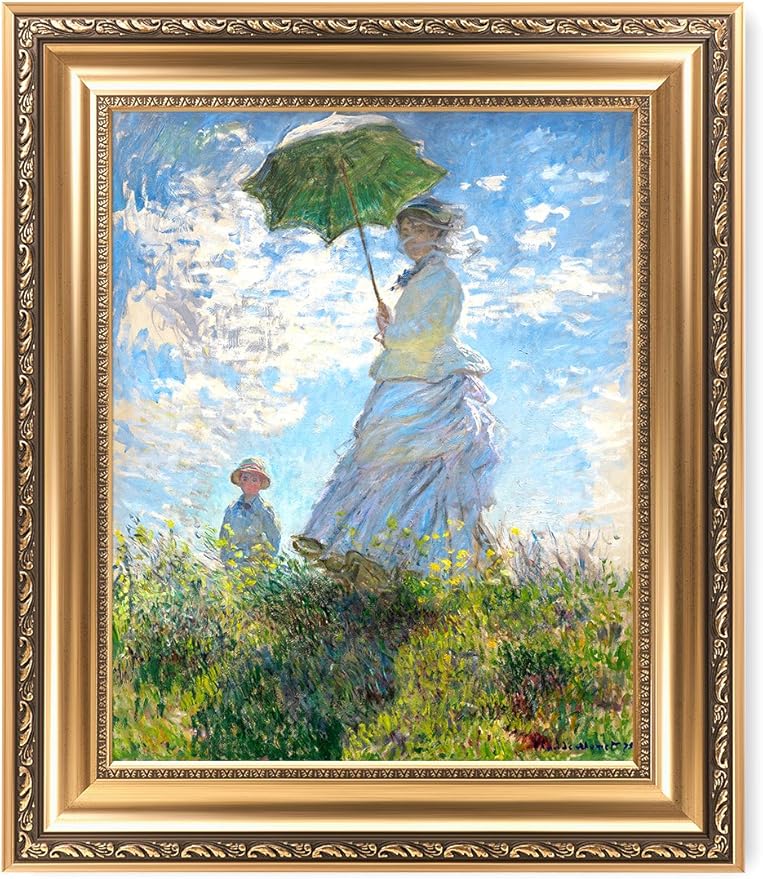 DECORARTS - The Walk, Woman with a Parasol (1875), Claude Monet Art Reproduction. Giclee Print& Museum Quality Framed Art for Wall Decor.Framed size: 26x22