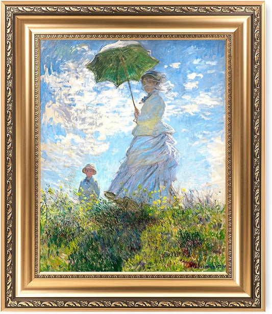 DECORARTS - The Walk, Woman with a Parasol (1875), Claude Monet Art Reproduction. Giclee Print& Museum Quality Framed Art for Wall Decor.Framed size: 26x22
