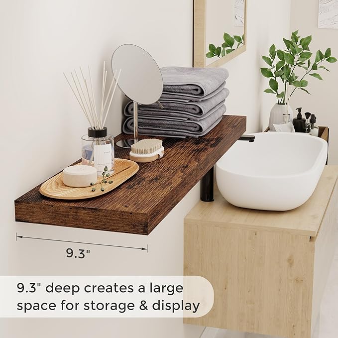 36x9.3 Floating Shelves for Wall, Wood Floating Shelf 36 Inch Long, Large Deep Wall Shelves for Home Decor & Storage, Rustic Deep Shelf for Living Room, Bedroom, Kitchen, Rustic Brown Color