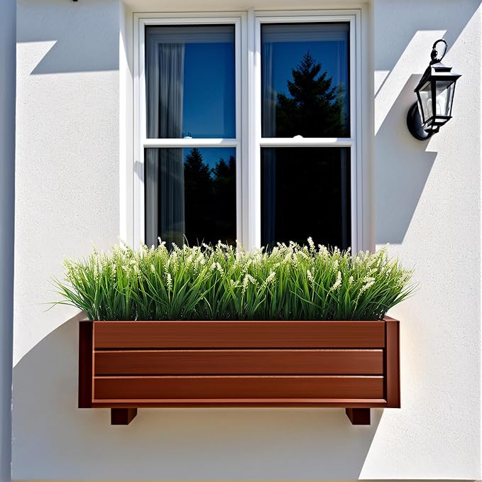 Artificial Faux Plants Flowers for Outdoor Decorations, Fake Monkey Grass for Outside Porch Patio, No Fade Realistic Greenery Plant, UV Resistant Artificial Shrubs for Courtyard Window Garden