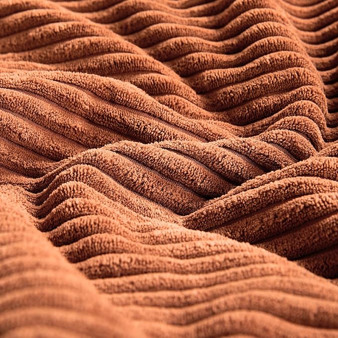 Fancy Homi 4 Packs Rust Lumbar Decorative Throw Pillow Covers 12x20 Inch for Couch Bed Sofa, Rustic Farmhouse Boho Home Decor, Soft Striped Corduroy Rectangle Accent Terracotta Cushion Case 30x50 cm