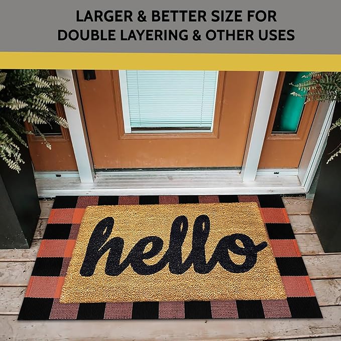 KOZYFLY Buffalo Plaid Rug 27.5x43 Inches Orange and Black Checke Rug Halloween Fall Door Mat Cotton Washable Area Rugs Door Mat Outdoor Entrance for Front Porch Entryway Fall Farmhouse