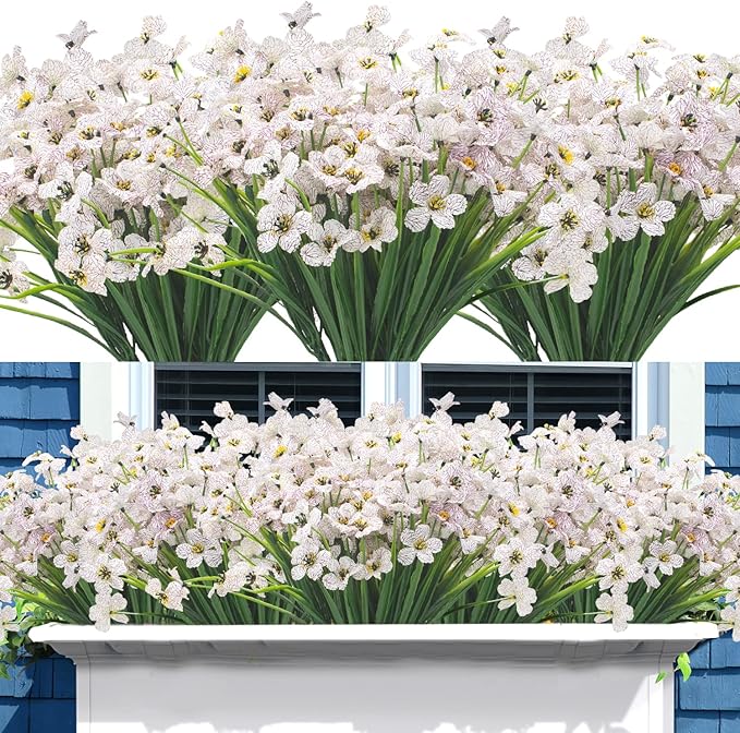 20 Bundles Artificial Flowers, Outdoor Indoor UV Resistant Fake Flowers No Fade Faux Plastic Plants Garden Porch Window Box Decoration