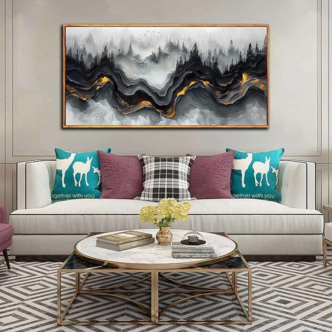 Ouzzlie White Canvas Wall Art Abstract Landscape Wall art Nature Pictures Wall Decor for Living Room 29" x 59"