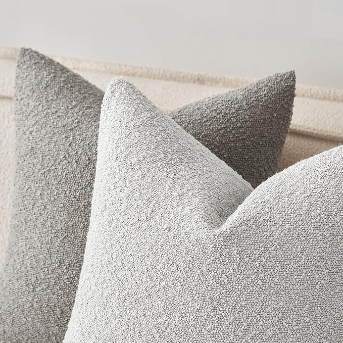 MIULEE 24x24 Decorative Euro Sham Throw Pillows for Bed Set of 2 Textured Boucle Neutral Throw Pillow Coverss Light Grey Accent Solid Couch Pillowcase Cozy Soft Sofa Livingroom Home Decor