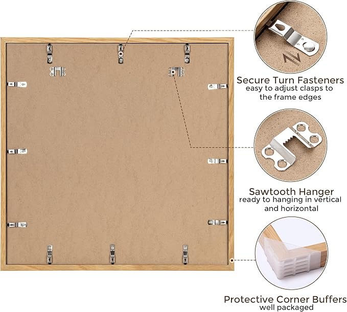 Fun Memories 20x20 Square Picture Frames, Rustic Solid Oak Wood Frame 20 x 20 for Wall, Wooden 20 by 20 Photo Frames with Tempered Real Glass, 20x20 Frame Matted to 16x16, Natural Color, Set of 2