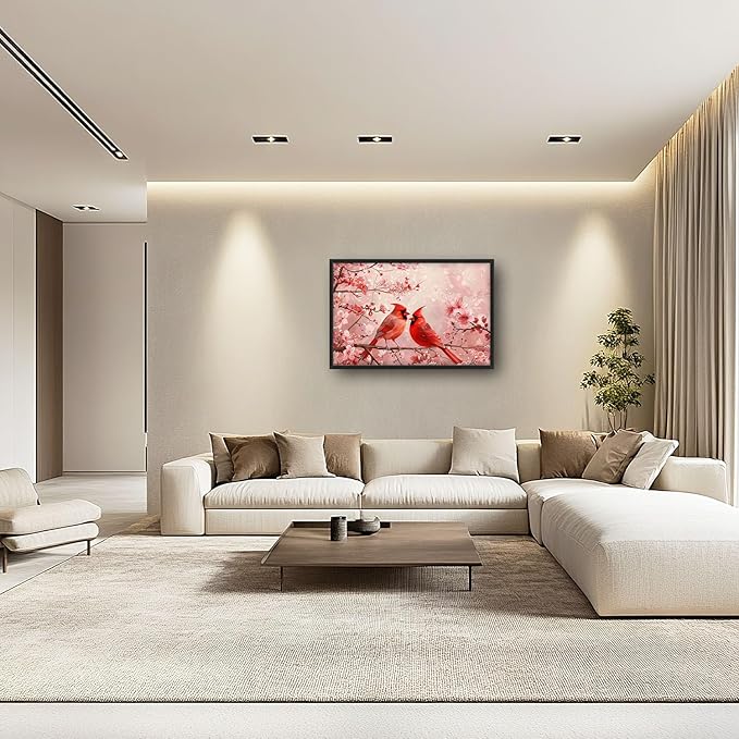 Flintis Large Cardinals Wall Art Red Cardinals Pictures Wall Decor Abstract Animal Canvas Painting Print Artwork Decoration Framed for Living Room Bathroom Master Bedroom Office Dining 36L x 24W