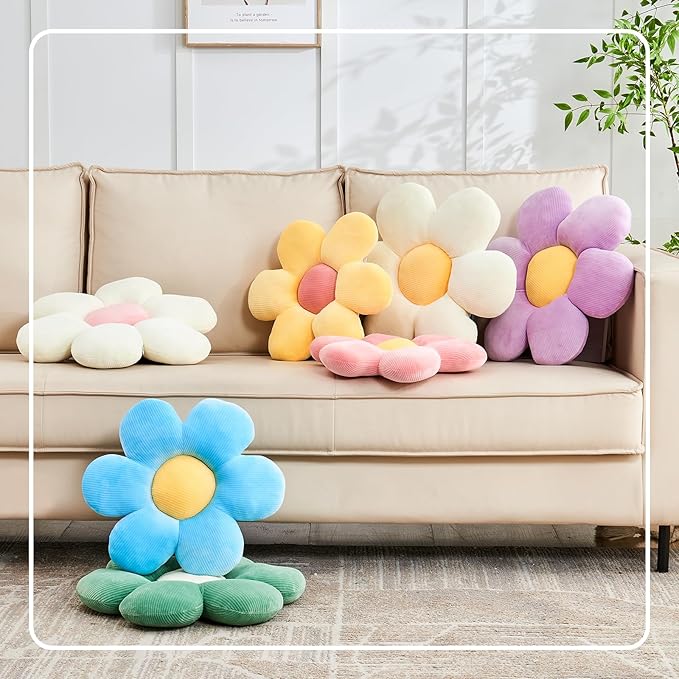 Sage Green Flower Pillow, 19.6" Cute Flower Shaped Floor Pillow, Aesthetic Floral Plush Daisy Decorative Throw Pillows for Bed Sofa Couch