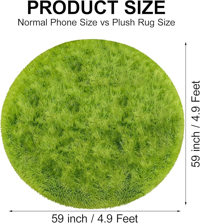 5x5 ft Tie Dye Green Round Rug for Bedroom Room Fluffy Circle Rug Furry Carpet Shaggy Circular Fuzzy Washable Non-Slip Large Area Rug Soft Indoor for Living Room Cute Aesthetic Home Decor