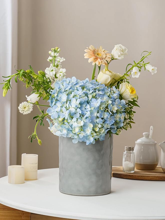 famiware Ocean Utensil Holder, 7.2"+5.8" Ceramic Kitchen Utensil Holder for Countertop, 2 Pieces Cooking Utensil Crocks, Utensil Organizer for Spatula & Spoon, Kitchen Decor, Set of 2, Gray