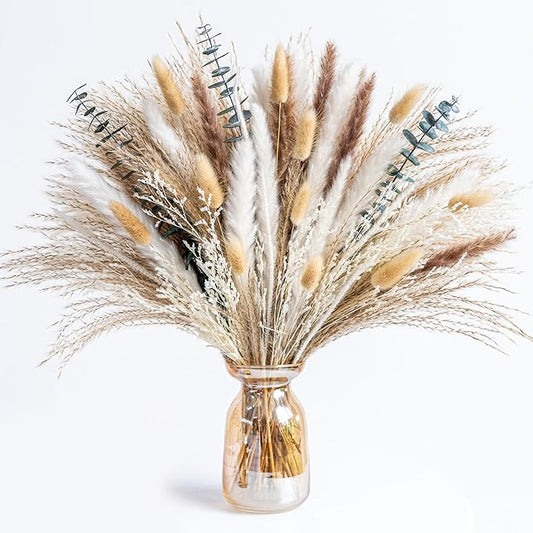 Boho Decor Pampas Grass and Eucalyptus Bouquet,pompas Grass Dried Flowers Arrangement for Centerpiece Table Decor,Wedding,Home,Room,Rustic Decor