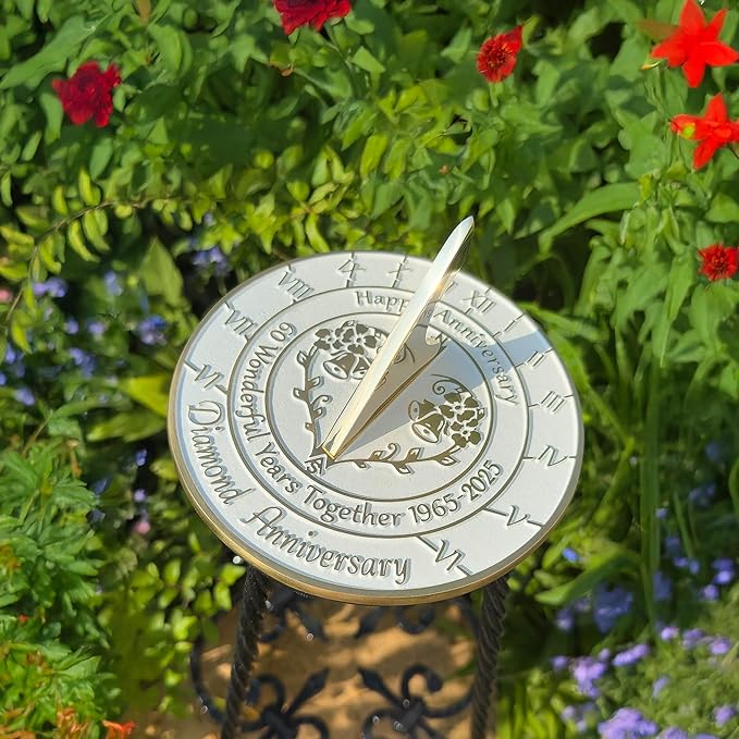 Anniversary Sundial Gift for 60th Diamond Wedding Anniversary in 2025 - Recycled Metal Home Decor Or Garden Present Idea - Handmade in UK for Him, Her Parents Or Couples 60 Year Celebration