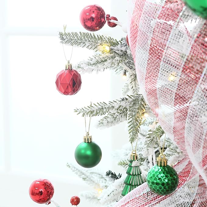 Sea Team 70-Pack Shatterproof Plastic Christmas Ball Ornaments Set, Multi-Size Christmas Baubles, Hanging Decorations for Xmas Tree, Wreath, Garland, (1.18-1.97 Inches, Green)