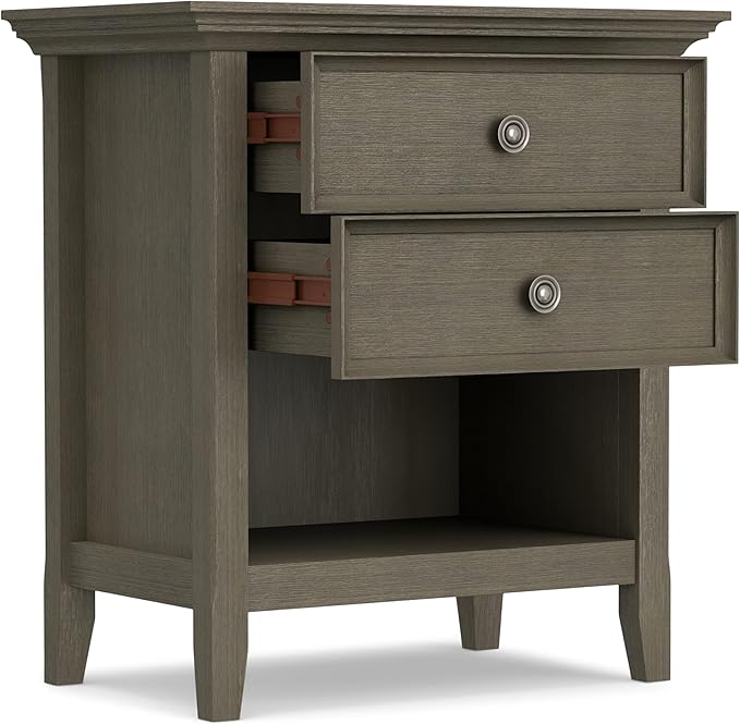 SIMPLIHOME Amherst SOLID WOOD 24 Inch Wide Traditional Bedside Nightstand Table in Farmhouse Grey, For the Living Room and Bedroom