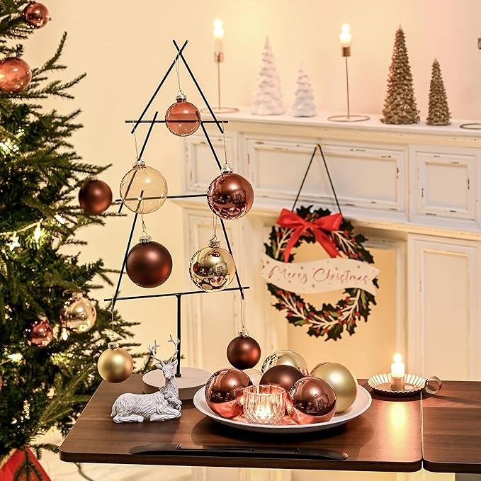 Brown Glass Christmas Ball Ornaments for Xmas Tree, 2.36” Hanging Ornaments Set of 12 Xmas Baubles for Holiday Party Gifts