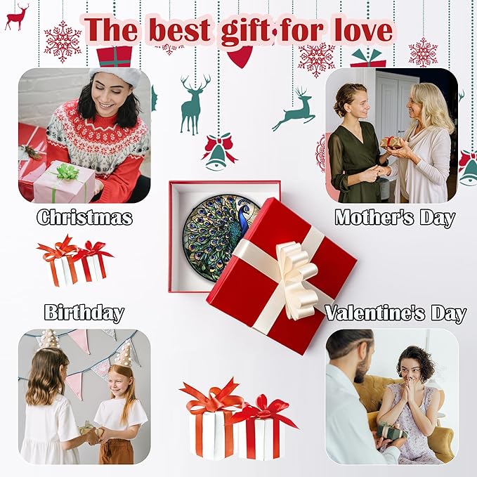 Stained Glass Window Hanging, Blue Green Peacock Decor Suncatcher for Door Garden Home Decoration Bird Sun Catchers Christmas Mother's Day Birthday Gifts for Women Men Mom Nana Friend 11.8 in