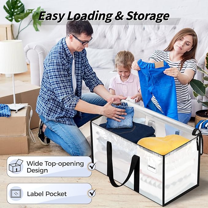 16 Pack Extra Large Heavy Duty Moving Bags, Clear Storage Bins with Lids, Reinforced Handles & Heavy-Duty Zippers Moving Boxes Storage Bags Totes for Clothes Packing, Dorms, College Supplies, Clear