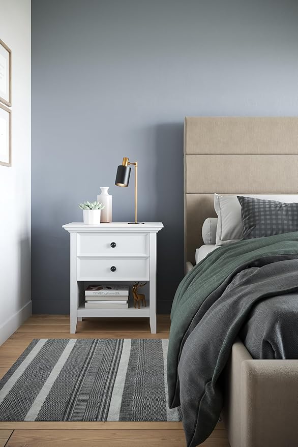 SIMPLIHOME Amherst SOLID WOOD 24 inch Wide Transitional Bedside Nightstand Table in White, for the Living Room and Bedroom