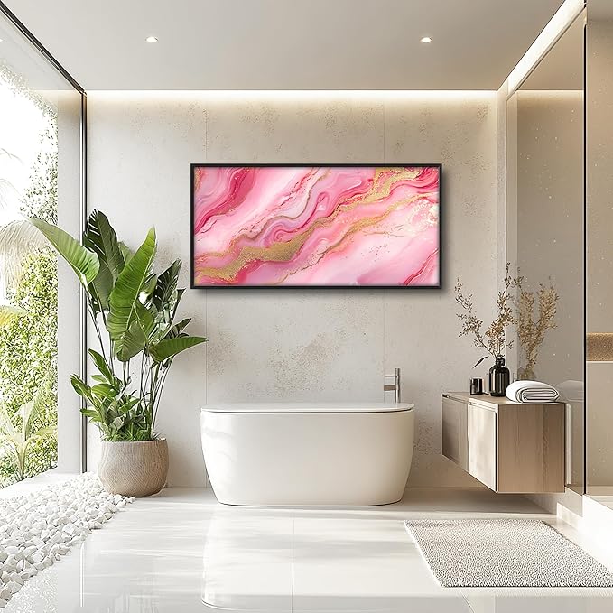 Lovira Abstract Pink Marble Large Wall Art Gold Wave Canvas Wall Decor Pictures Prints Painting Framed Modern Artwork for Living Room Bedroom Bathroom Office 30"x60"