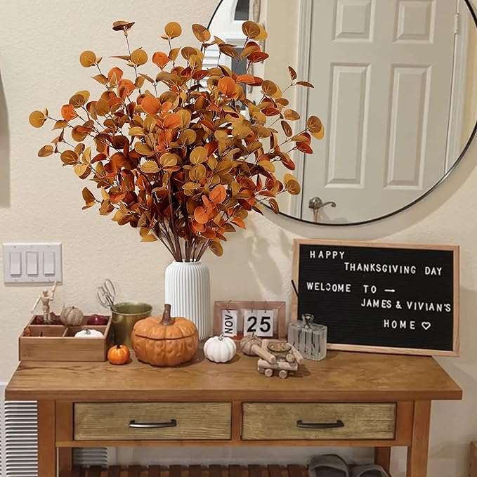 Sggvecsy 6 Pcs Artificial Eucalyptus Stems Fall Eucalyptus Leaves Autumn Leaf Branches Fall Decorations with Foam Fall Leaves for Home Floral Arrangement Autumn Festival Thanksgiving Decor