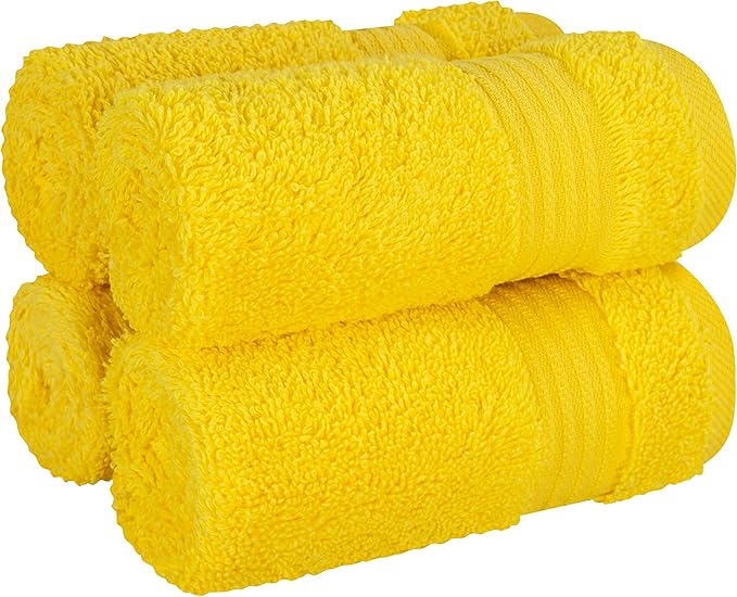 Cotton Paradise 100% Cotton Turkish Washcloth Set for Bathroom, 4 Piece Soft Absorbent Small Hand Face Towels Wash Rags, Yellow